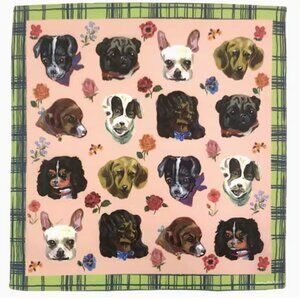 Nathalie Lete Dog Print Mini Scarf Bandana Silk Cotton Square Kawaii French Arti